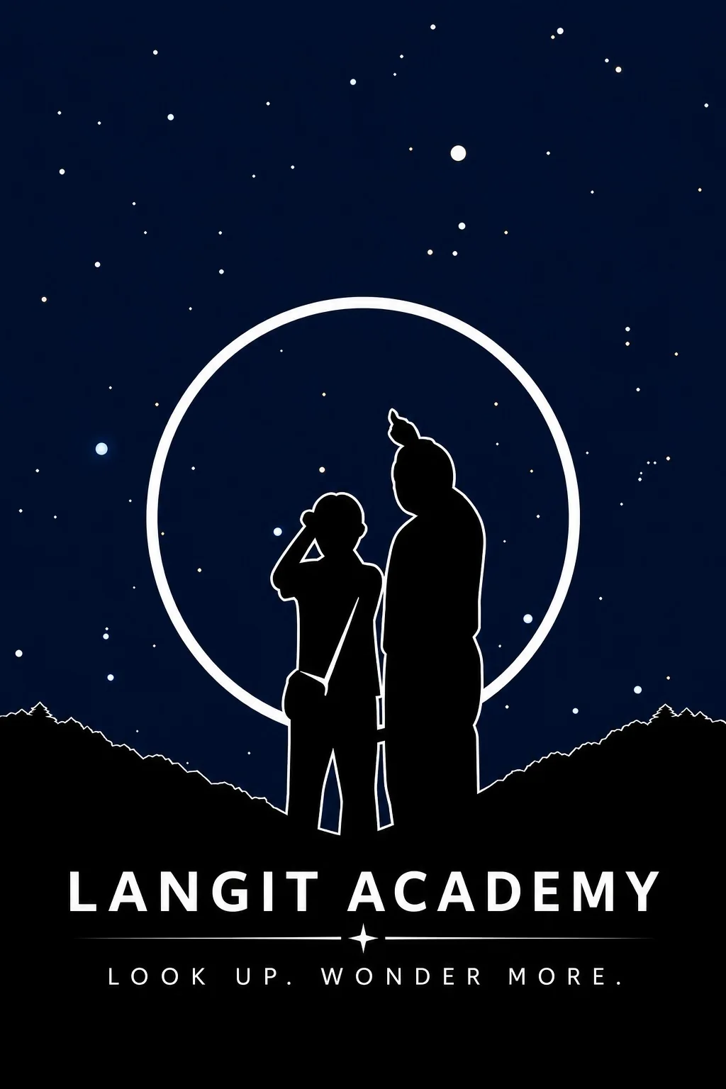 Langit Academy logo featuring two people looking up beneath a starry sky.